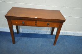 A MODERN SIDE TABLE, with two frieze drawers, raised on square tapered legs, width 107cm x depth