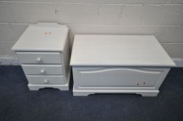 A WHITE PAINTED PINE BLANKET CHEST, width 94cm x depth 50cm x height 51cm, along with a white