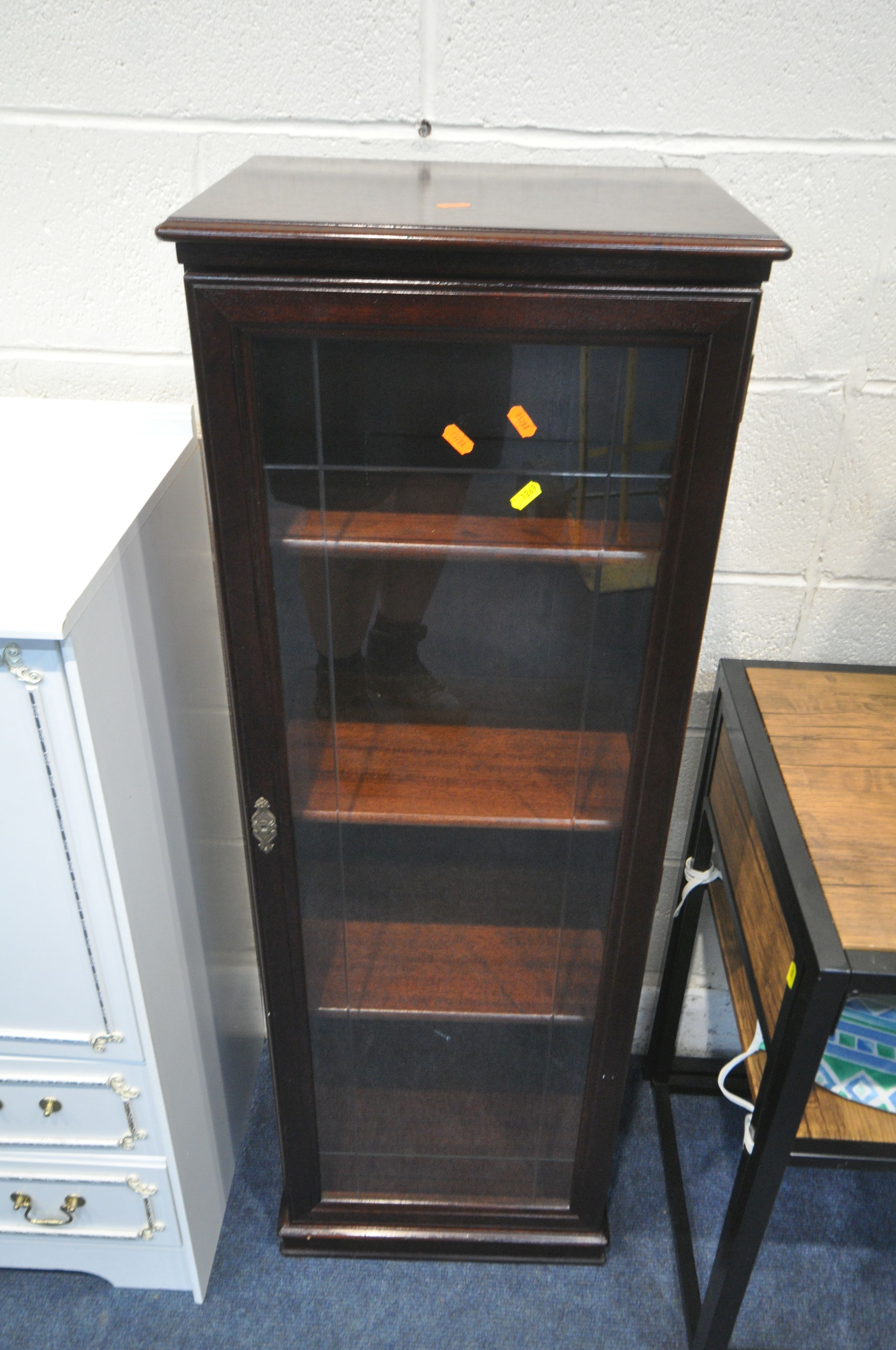 A HARBOUR HOUSEWARES TABLE AND TWO CHAIRS, with tubular metal frame, a white cabinet, with two doors - Image 3 of 4