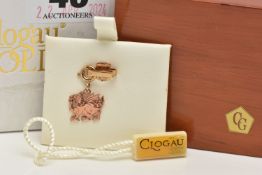 A BOXED 'CLOGAU' CHARM, Welsh Dragon rose gold charm, signed to the reverse 'Clogau' hallmarked