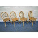 A SET OF FOUR ERCOL ELM AND BEECH WINDSOR KITCHEN CHAIRS (condition report: frames strong, surface