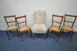 A DUCAL CHAIR, with foliate upholstery, along with a set of four cane seated chairs (condition