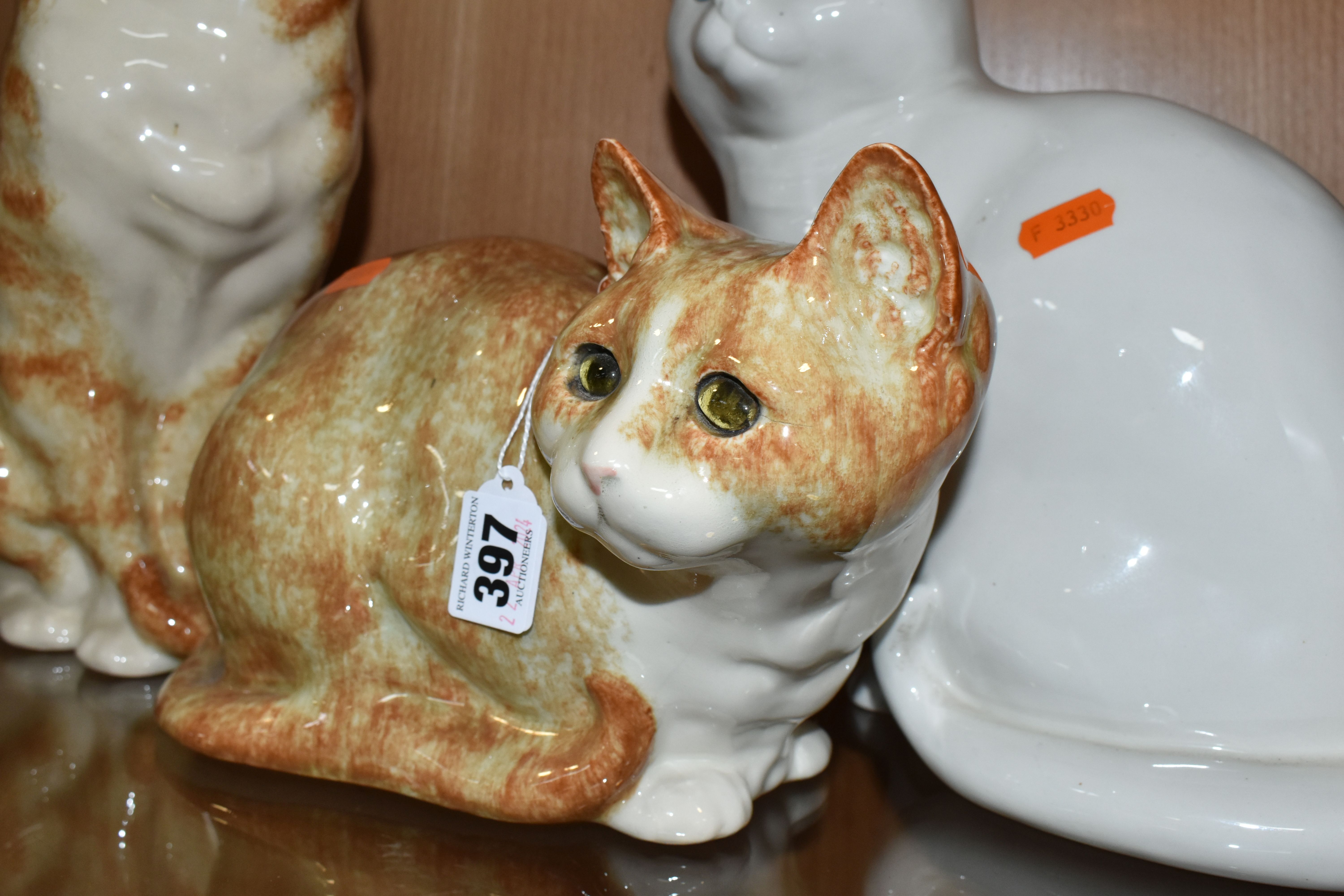 A GROUP OF TWO WINSTANLEY POTTERY CATS AND ONE SIMILAR, comprising a seated ginger cat, signed and - Image 2 of 5