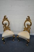 IN THE MANNER OF CHRISTOPHER GUY, A PAIR OF FLAMBOYANT GILT WOOD FRAME HIGH BACK THRONE CHAIRS, with