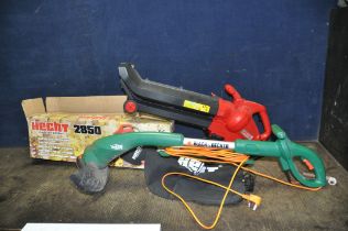 A HECHT 2850 GARDEN BLOWER/VAC with collection bag and a Black and Decker Strimmer (both PAT pass