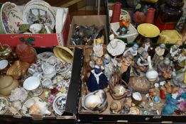 FIVE BOXES OF CERAMICS, METALWARE AND SUNDRY ITEMS, to include a West German 517-30 vase, Sylvac