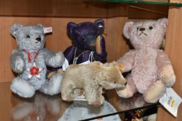 FOUR STEIFF TEDDY BEARS, comprising Galerie Bear no 671470, jointed with pale pink 'fur', limited