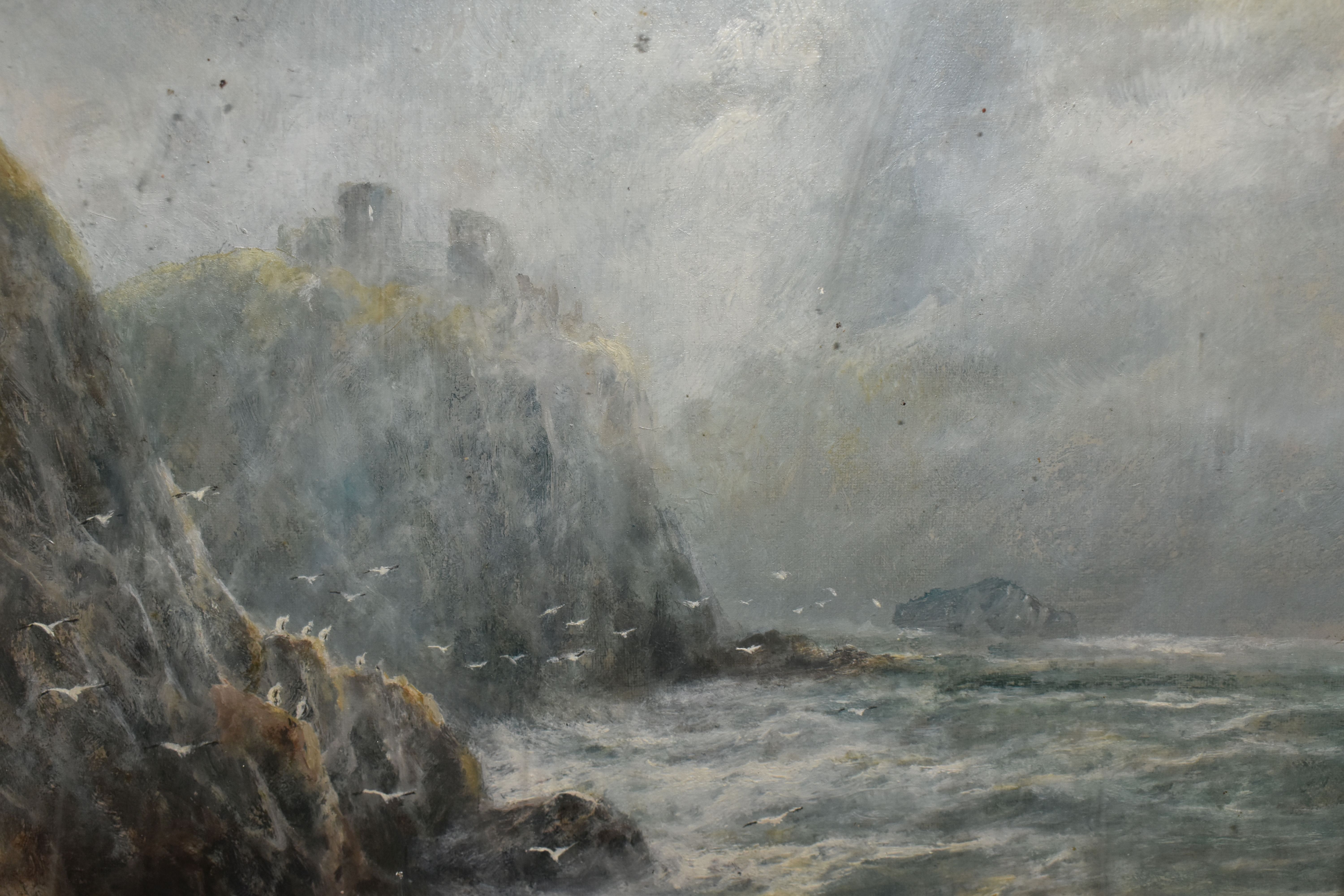 AN EARLY 20TH CENTURY SEASCAPE, INITIALLED AND DATED JMD 1906, depicting a ruined castle on a - Image 7 of 8