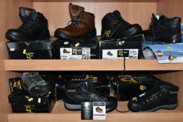 SEVEN BOXED PAIRS OF WORK BOOTS, mainly Grafters Safety Footwear, as new with tags attached, in UK