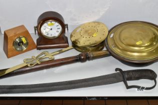 A GROUP OF METALWARE, comprising a large copper and brass bed warmer pan, a brass chestnut