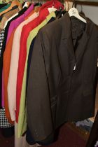 FIVE BOXES AND LOOSE LADIES' CLOTHING, overcoats, shoes, dresses, skirts and tops, makers names