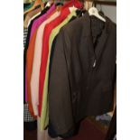 FIVE BOXES AND LOOSE LADIES' CLOTHING, overcoats, shoes, dresses, skirts and tops, makers names