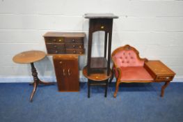 A SELECTION OF OCCASIONAL FURNITURE, to include a telephone seat, with a single drawer and pink