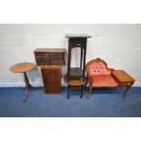 A SELECTION OF OCCASIONAL FURNITURE, to include a telephone seat, with a single drawer and pink