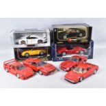 FOUR BOXED AND FOUR LOOSE MODEL VEHICLES, boxed models include a Bburago 1:18 scale Porsche 911