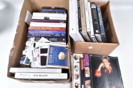 TWO BOXES OF HARDBACK AND PAPERBACK BOOKS & EPHEMERA, mostly relating to Diana, Princess of Wales,