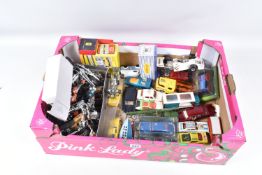 A TRAY OF BOXED AND UNBOXED MODEL TOY VEHCILES, to include a collection of unboxed motorcycles by