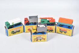 FIVE BOXED MATCHBOX SERIES DIECAST LORRY/TRUCK MODELS, Mercedes Drawbar Trailer, No.2, with orange