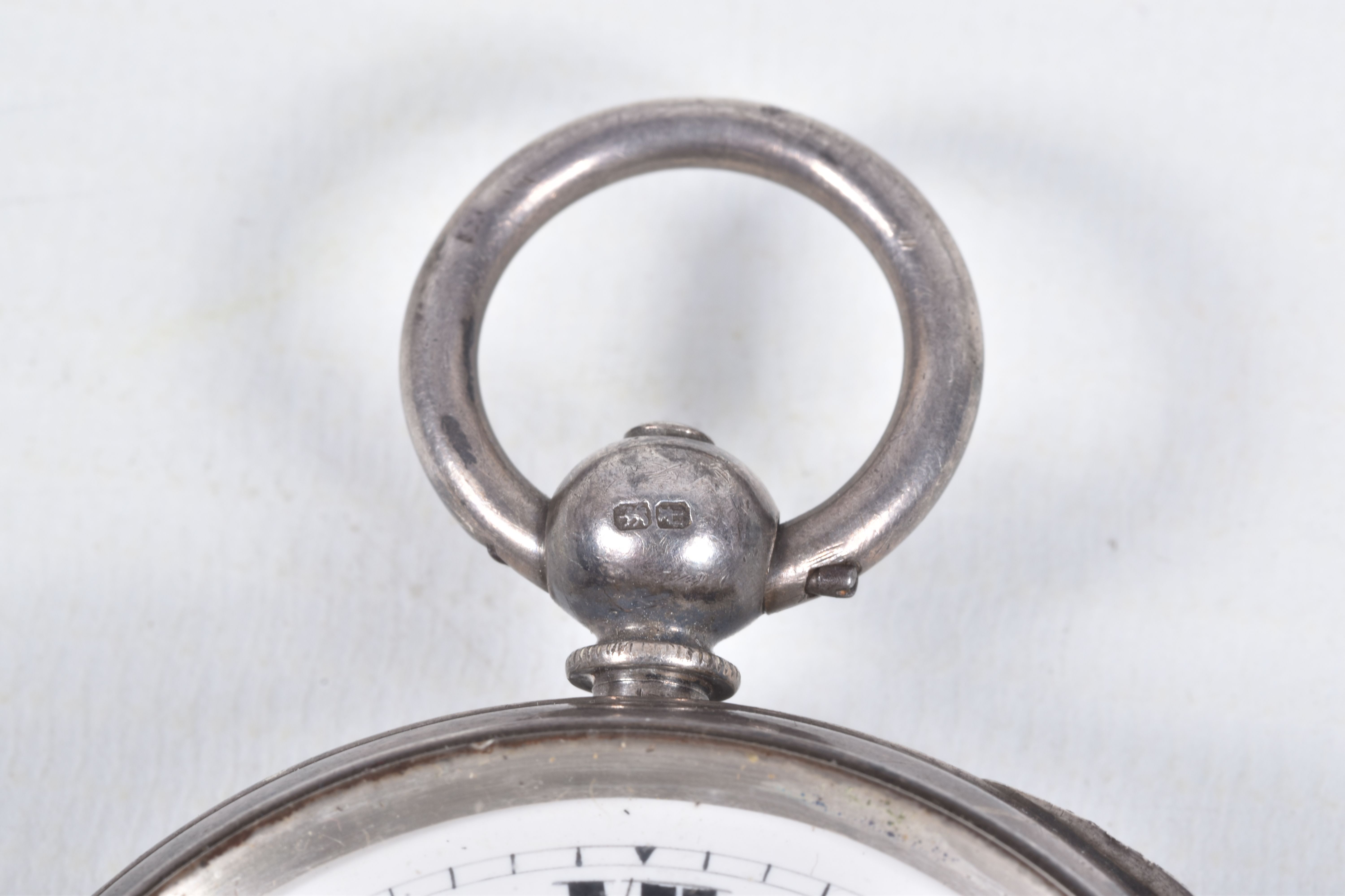 A LATE VICTORIAN SILVER OPEN FACE POCKET WATCH, key wound, round white dial signed 'D.I.MARCUSON - Image 4 of 12