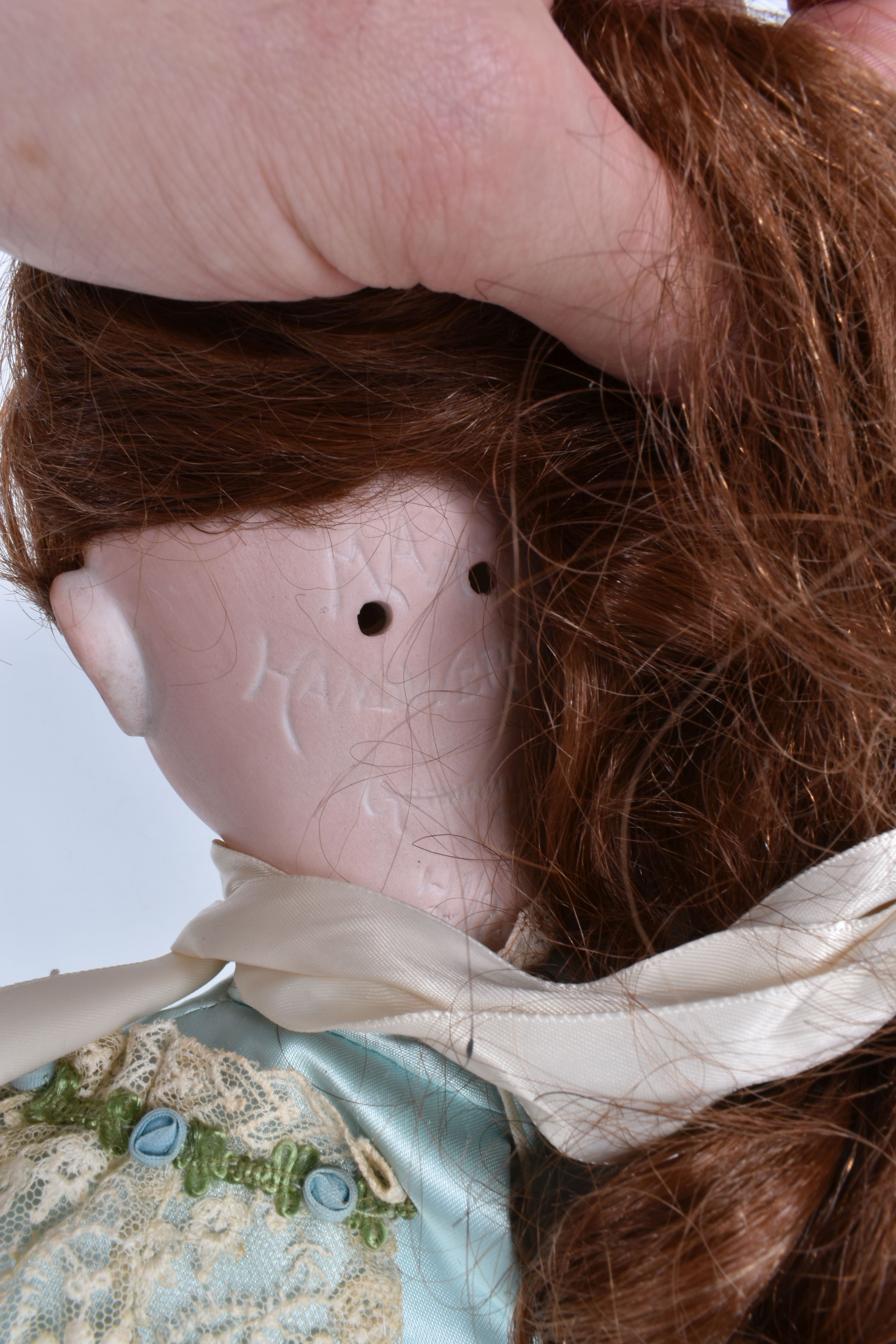 A MAX HANDWERCK BISQUE HEAD DOLL, nape of neck marked 'Max Handwerck Germany 7½', sleeping blue - Image 12 of 12