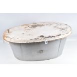 A 19TH CENTURY HOME FRONT STEEL BATH WITH ORIGINAL TOP, this bath is cream in colour on the lid