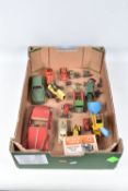 A QUANTITY OF UNBOXED AND ASSORTED TINPLATE CLOCKWORK VEHICLES, to include a Chad Valley saloon car,