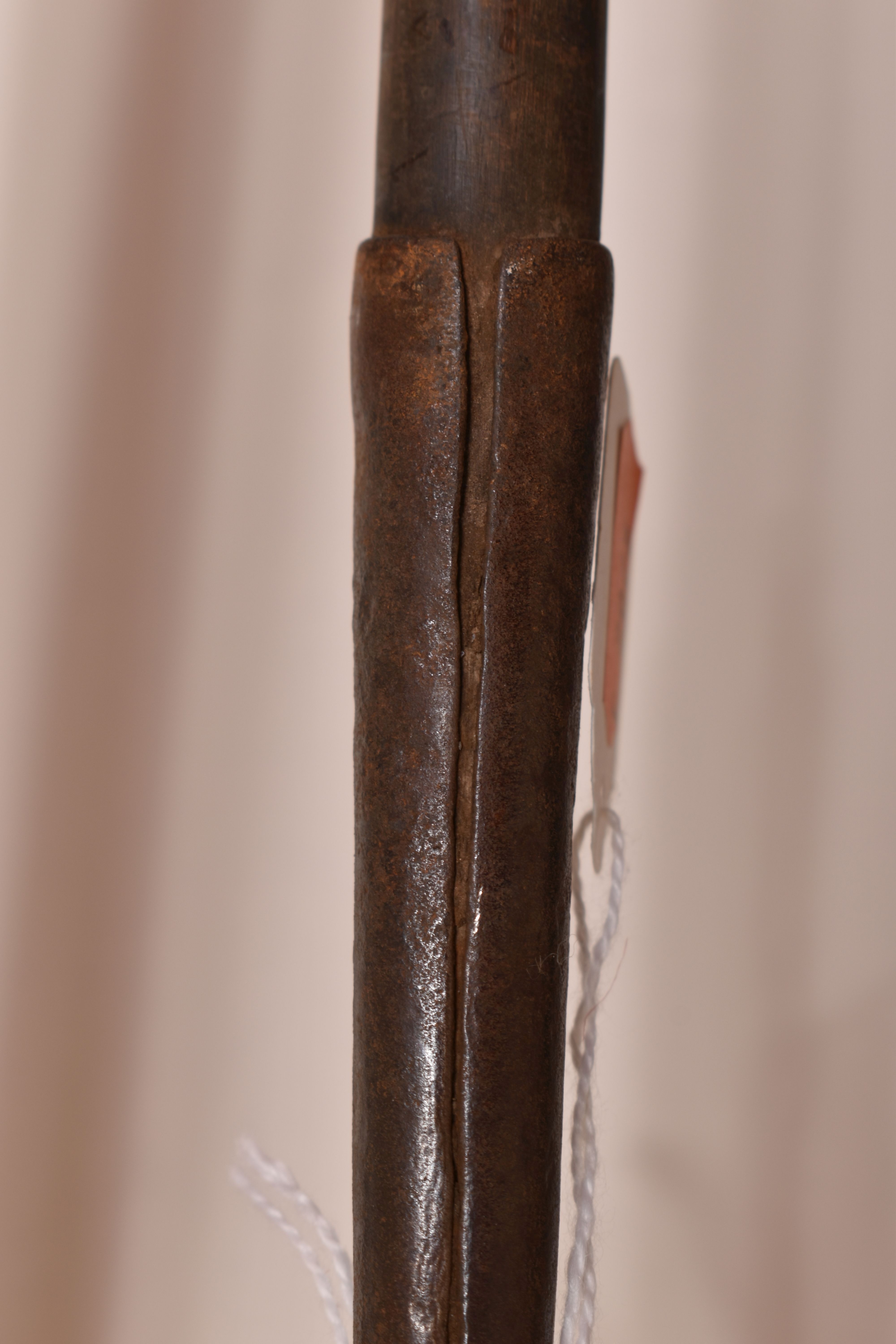 THREE TRIBAL HUNTING SPEARS, the first features a wooden shaft and a grooved arrow shaped steel tip, - Image 7 of 9