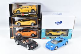 FIVE BOXED AND TWO LOOSE DIECAST MODEL VEHICLES, to include a Bburago Lamborghini Countach 1988