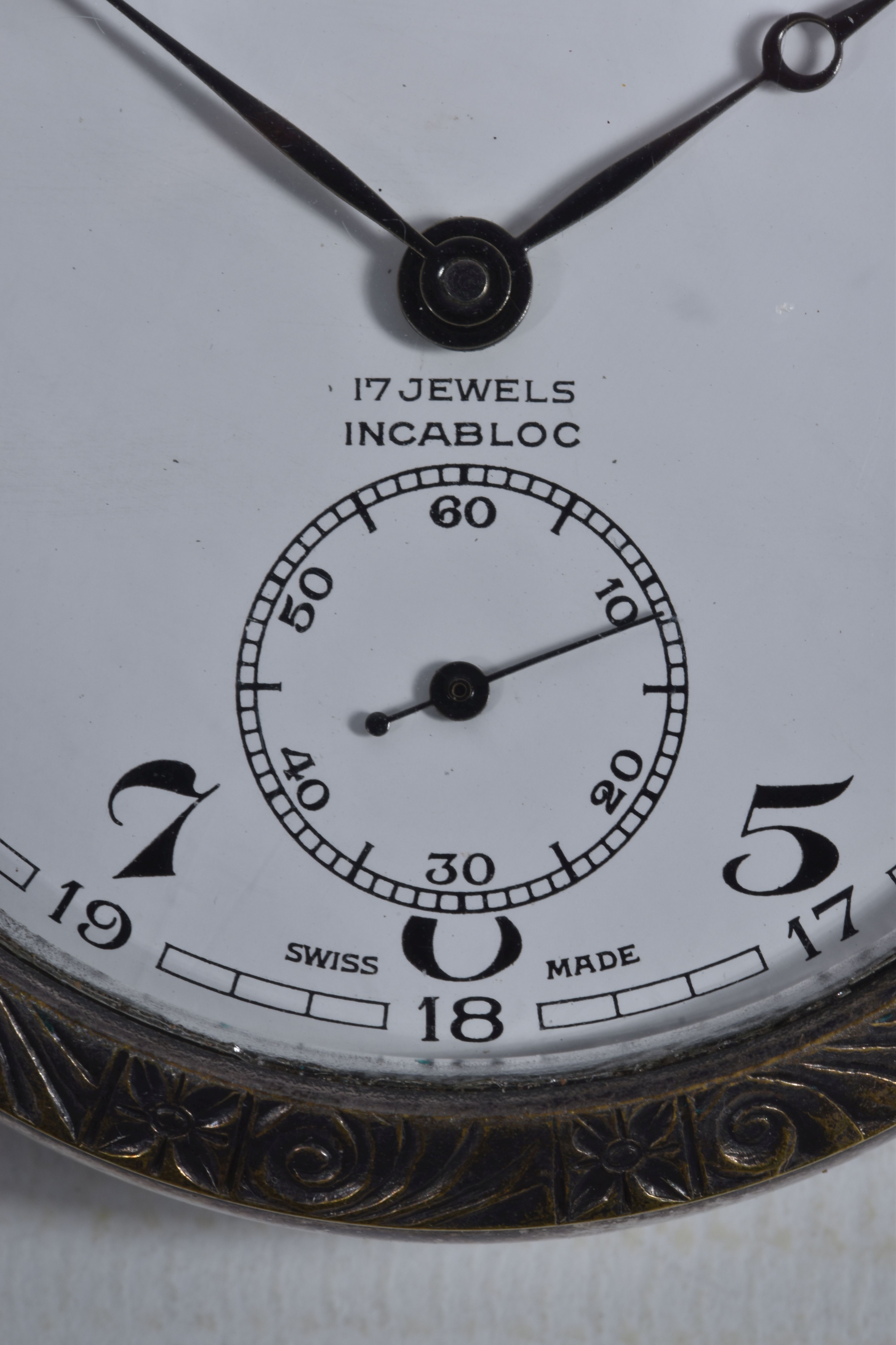 A WHITE METAL 'CATOREX' OPEN FACE POCKET WATCH, manual wind, round white dial signed 'Catorex', - Image 3 of 5