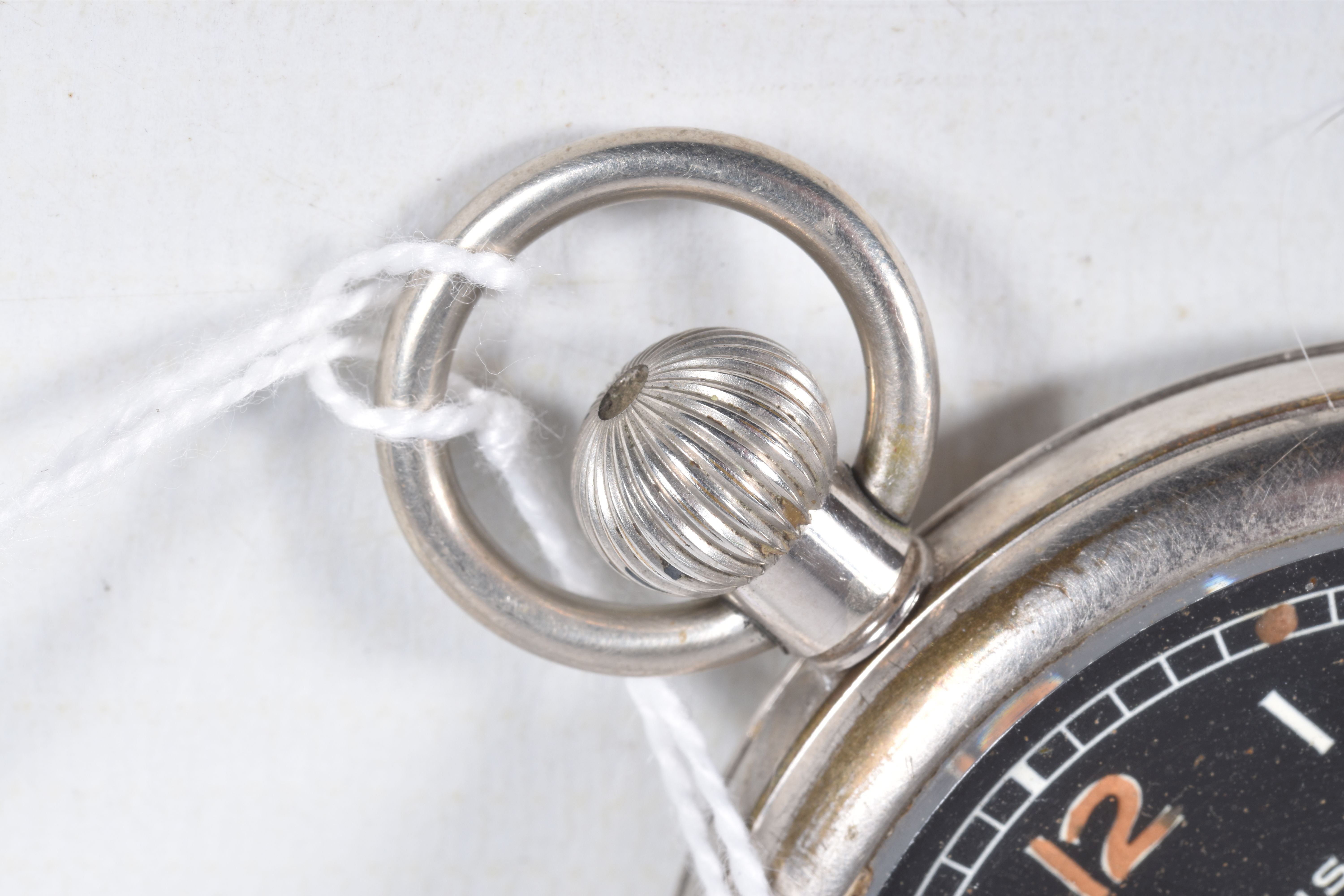 A MILITARY 'MOERIS' OPEN FACE POCKET WATCH, manual wind, round black dial signed 'Moeris', Arabic - Image 6 of 6