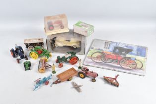 A QUANTITY OF ASSORTED TRACTOR AND FARM IMPLEMENT MODELS, to include Britains Fordson Major E27N