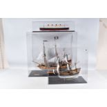 THREE CONSTRUCTED REVELL PLASTIC KITS OF BRITISH SHIPS ALL HOUSED IN PERSPEX DISPLAY CASES, '