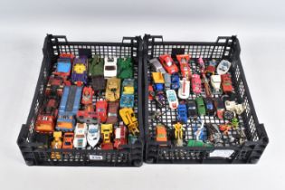 TWO TRAYS OF UNBOXED MODEL VEHICLES, some of these include a Matchbox Speed Kings Lightning No. K-35