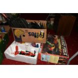 A SELECTION OF SCALEXTRIC TRACK, BOX AND ACCESSORIES, empty box for a 1980s Grand Prix C813, three