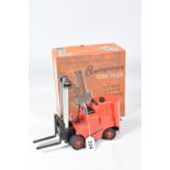 A BOXED VICTORY INDUSTRIES PLASTIC BATTERY OPERATED CONVEYANCER FORK LIFT TRUCK MODEL, 1/14 scale,