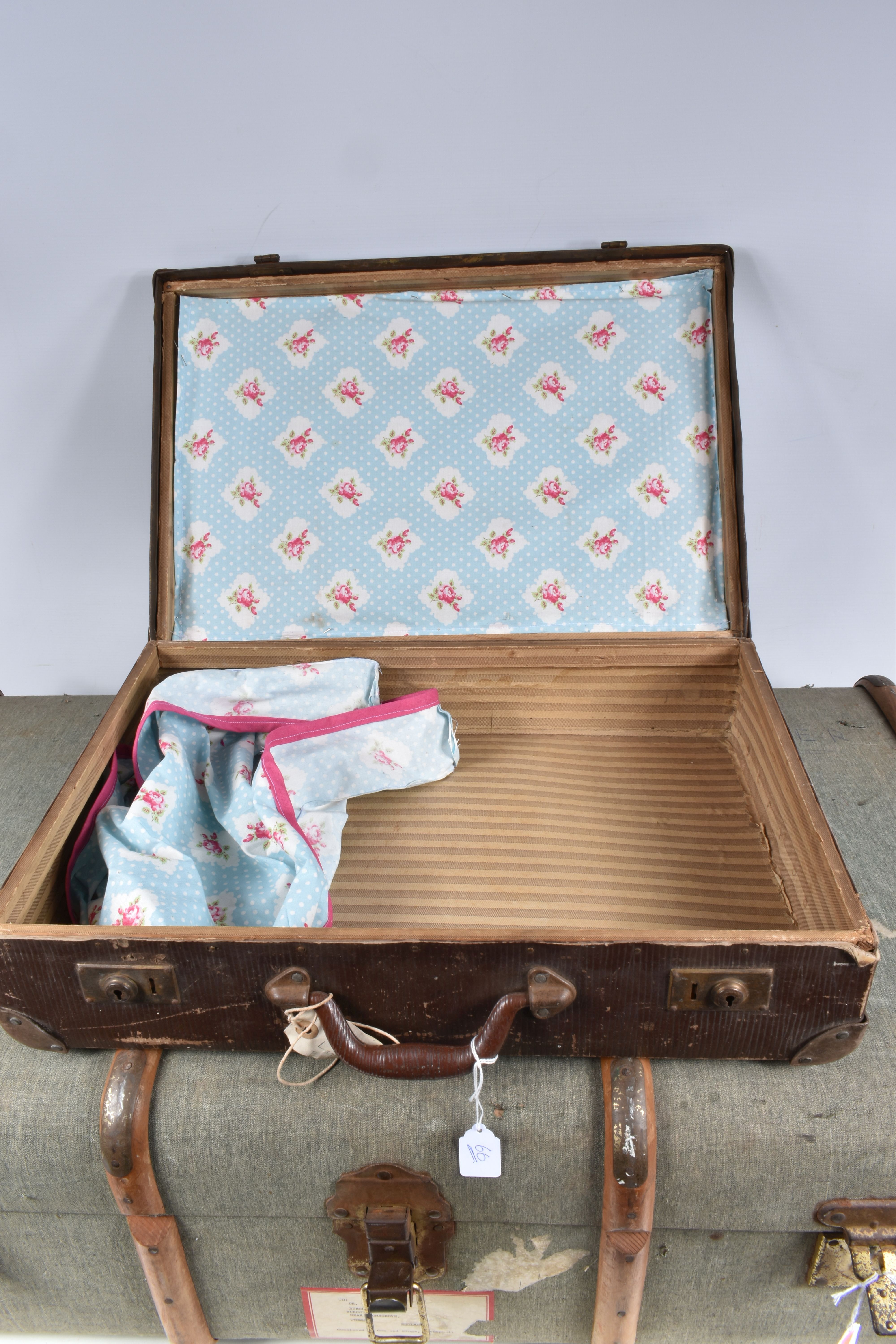 TWO VINTAGE SUITCASES AND A TRAVELLING TRUNK, the trunk was sent to a Dr Fletcher in - Image 5 of 11
