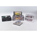 SIX BOXED MODEL VEHICLES, trofeu Subaru Impreza World Champion 95 numbered 606, the second is a