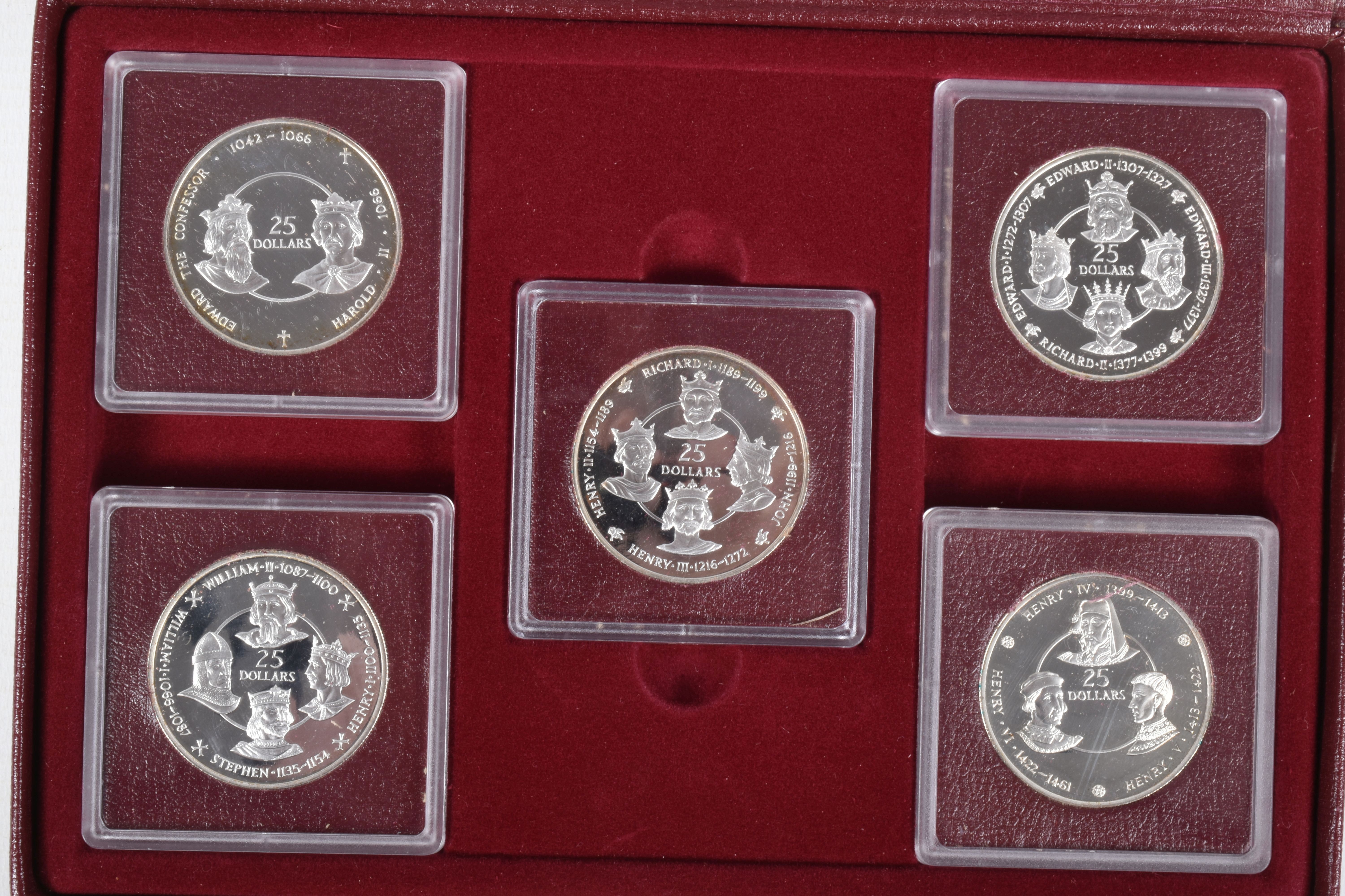 A KINGS OF ENGLAND COLLECTION 1980, TWO BOOKS OF FIVE X CAYMEN ISLANDS PROOF $25 COINS, with - Image 9 of 9