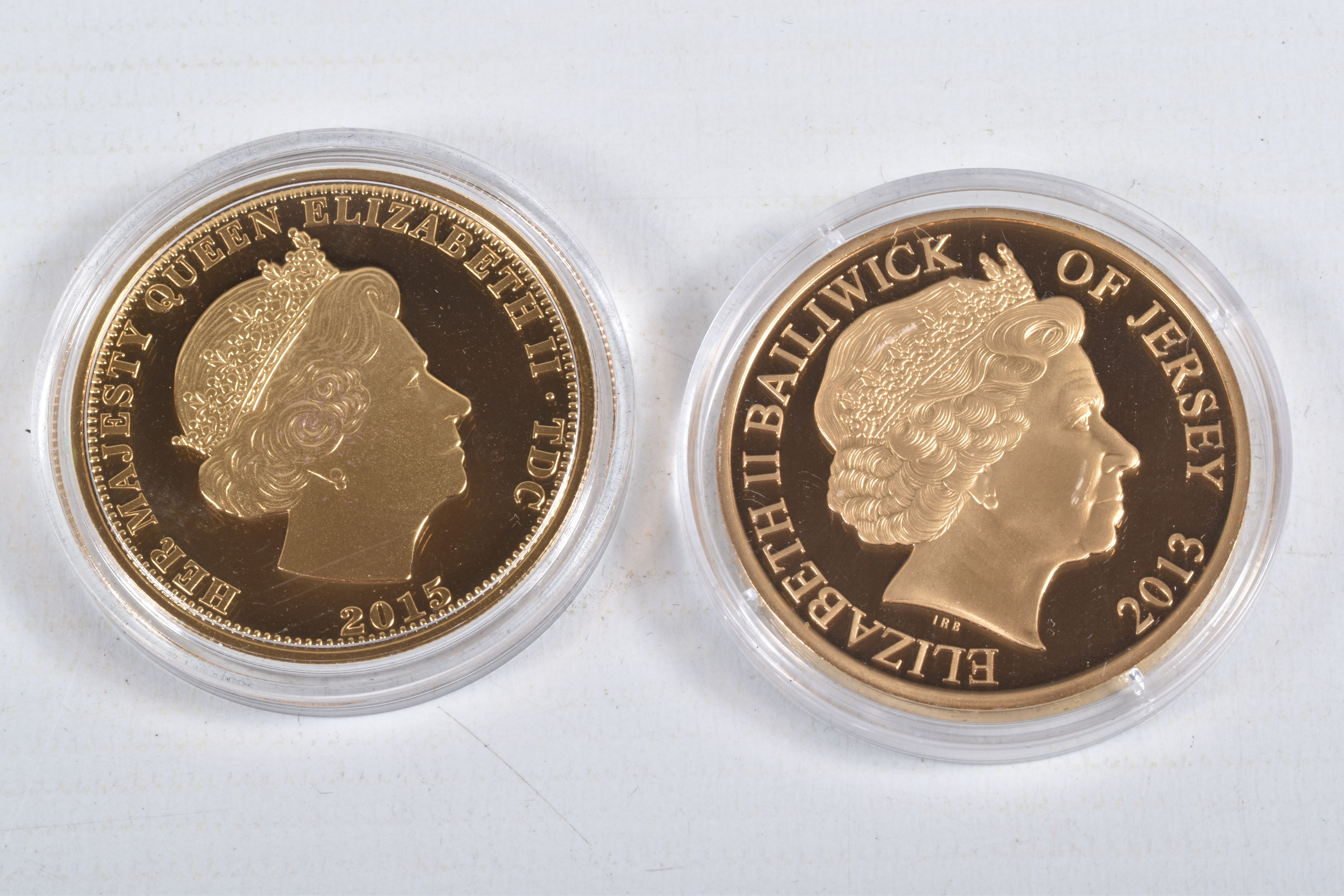 A PACKET CONTAINING SIX QUEEN ELIZABETH II 2011-13 GOLD LAYERED AND PICTORIAL COINS, Jersey, - Image 3 of 7
