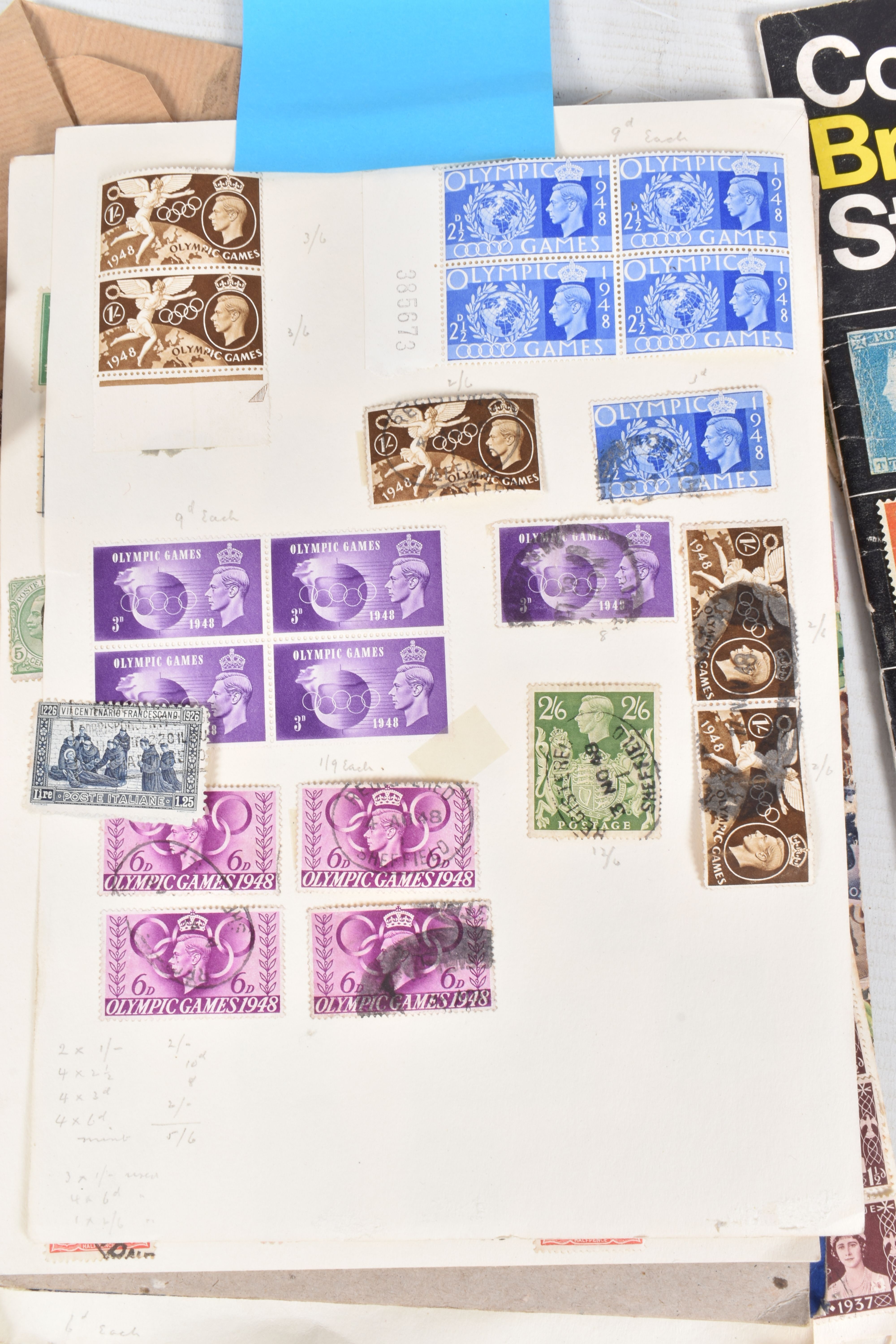 SMALL TRAY OF STAMPS AS ALBUM LEAVES AND LOOSE.We note GB 1948 Olympics 6d strip of 3 with HLP - Image 3 of 20