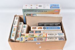 TEN BOXED UNBUILT MODEL AIRCRAFT KITS, to include an academy Hobby Model Kits 1:48 scale Hawker