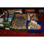 SIX BOXES OF MODEL AIRCRAFTS, VEHICLES AND BUILDINGS, to include a selection of model aircrafts,