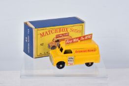 BOXED MATCHBOX SERIES DIECAST BEDFORD CA 'EVENING NEWS' VAN, No.42, rarer version with black plastic