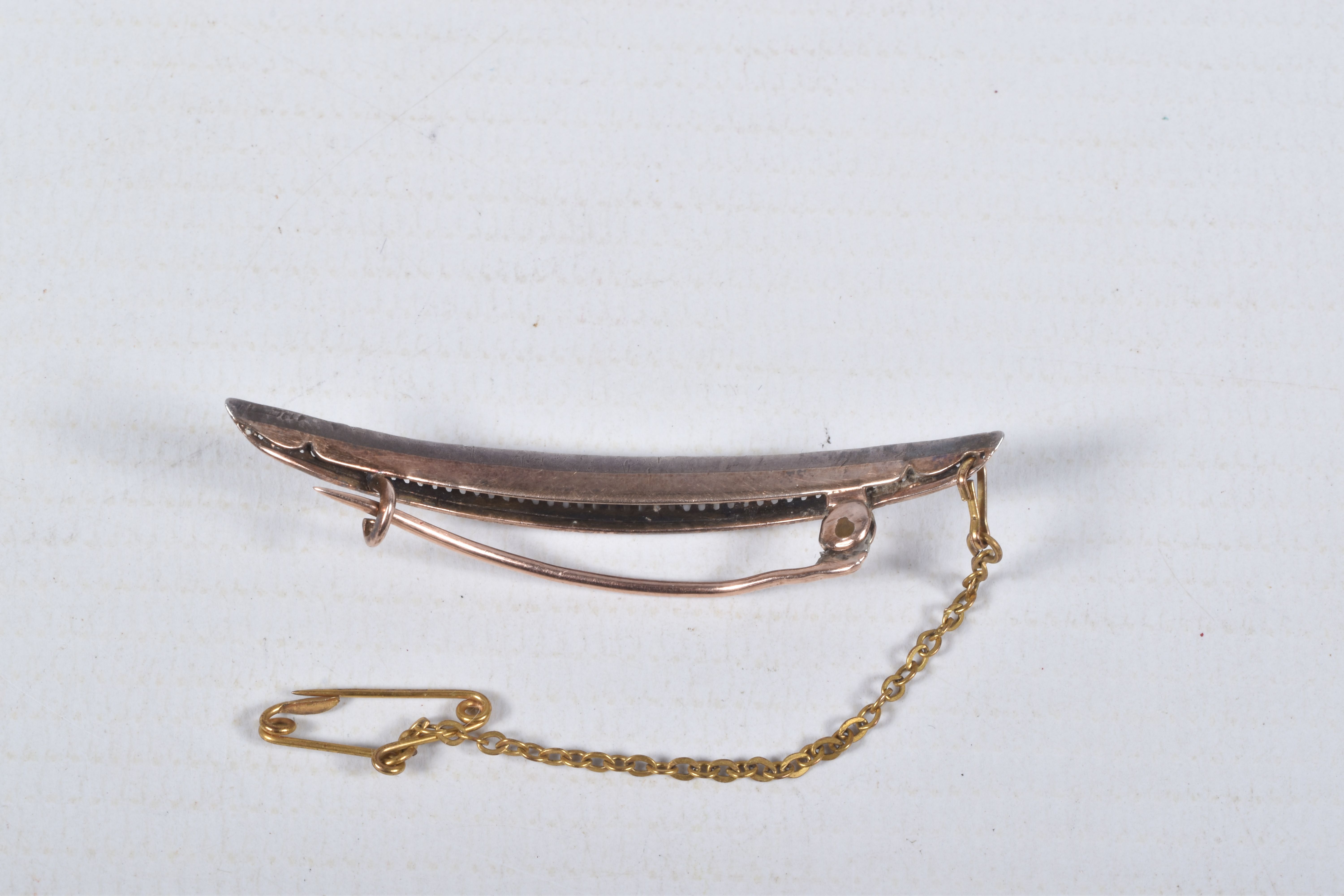 A CRESCENT BROOCH AND A PAIR OF EARRINGS, the crescent brooch, set with a row of graduating circular - Image 6 of 6