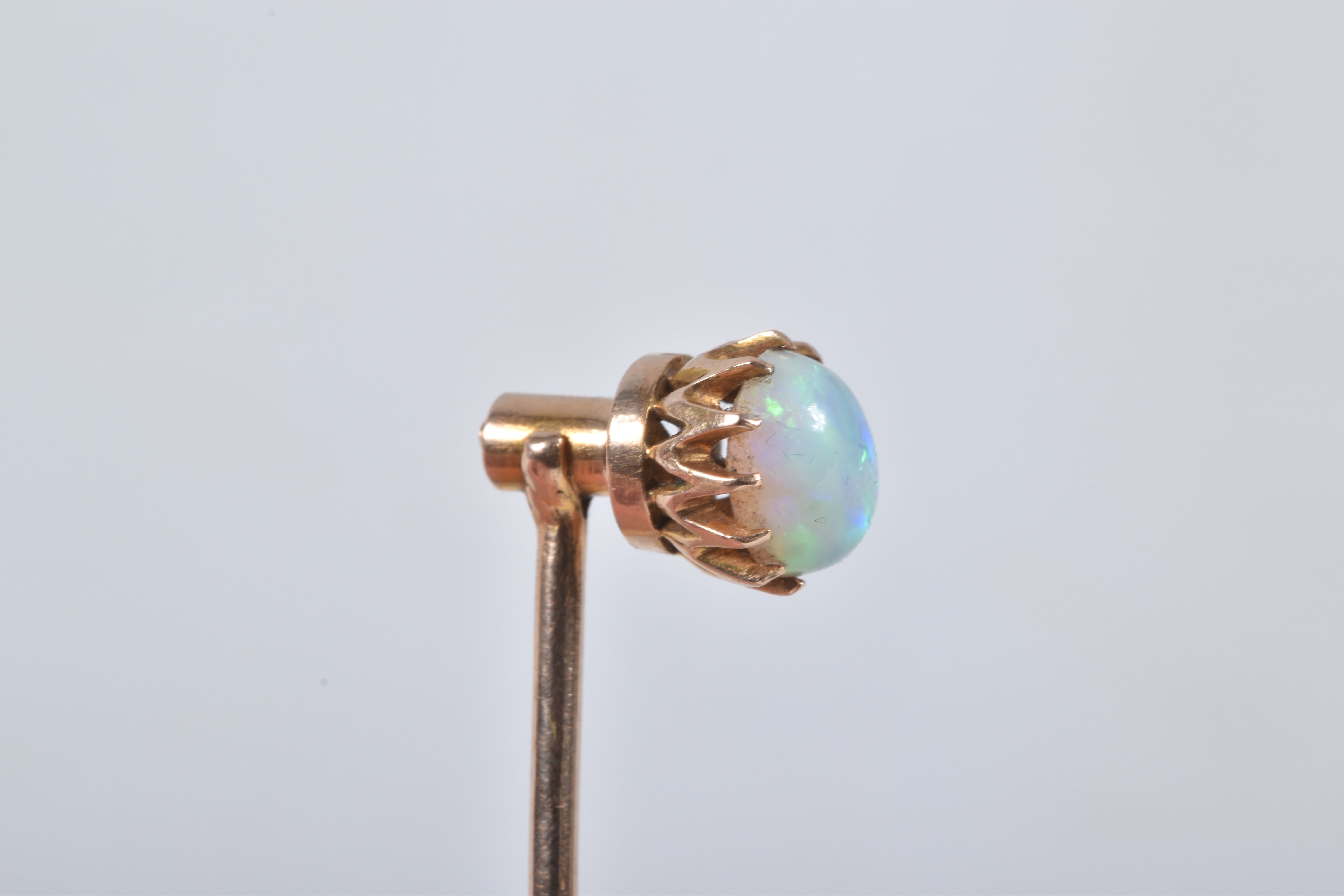 A VICTORIAN 18CT GOLD OPAL STICK PIN/DRESS STUD, oval opal cabochon in a claw setting, removeable, - Image 7 of 9