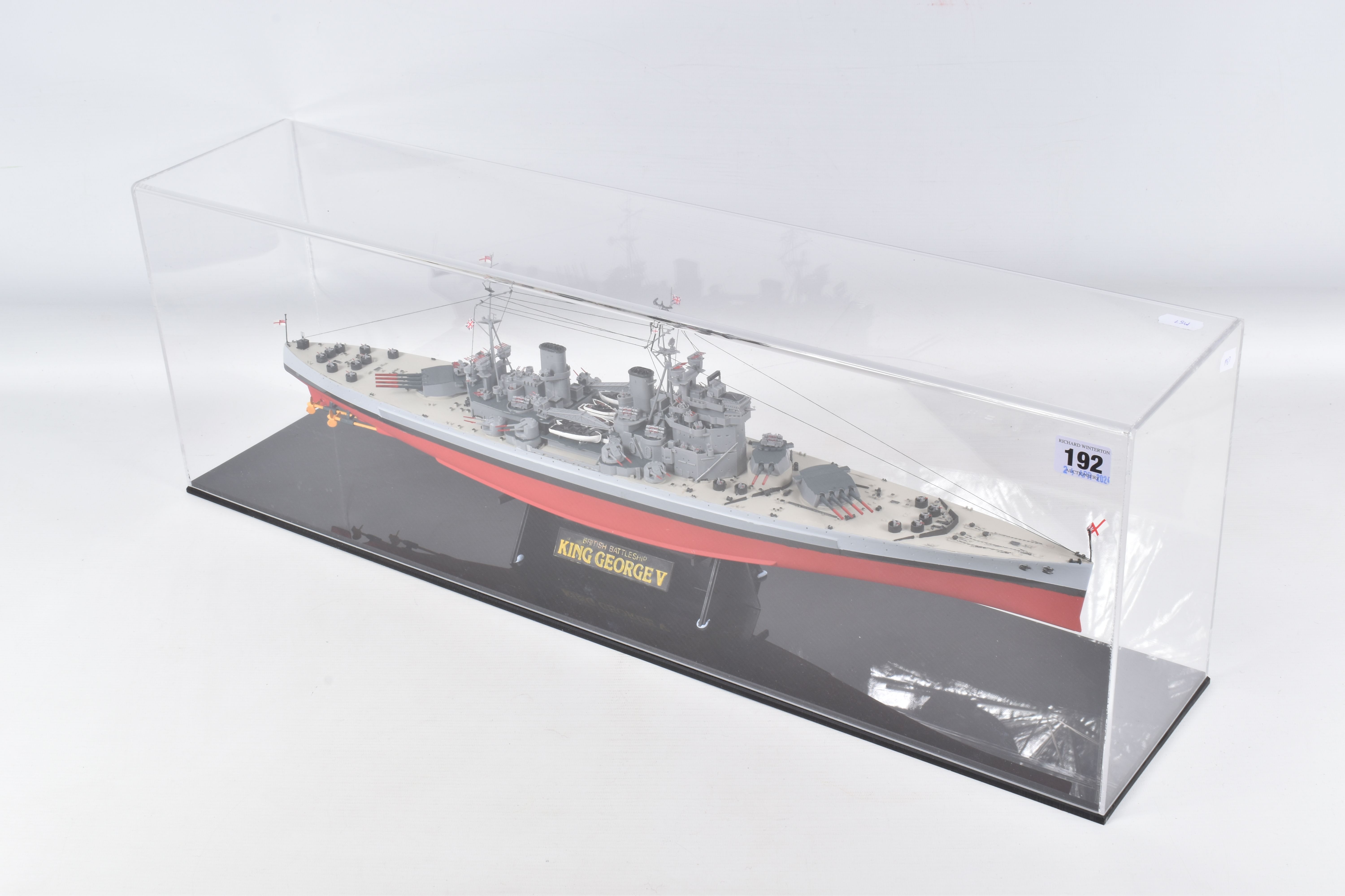 THREE CONSTRUCTED REVELL PLASTIC KITS OF BRITISH WARSHIPS ALL HOUSED IN PERSPEX DISPLAY CASES, 'King - Image 2 of 16