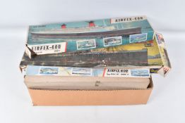 SIX BOXED UNBUILT MODEL SHIP KITS, the first is an Airfix-600 S.S. FRANCE numbered F6025, a Revell