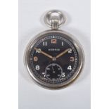 A MILITARY 'MOERIS' OPEN FACE POCKET WATCH, manual wind, round black dial signed 'Moeris', Arabic