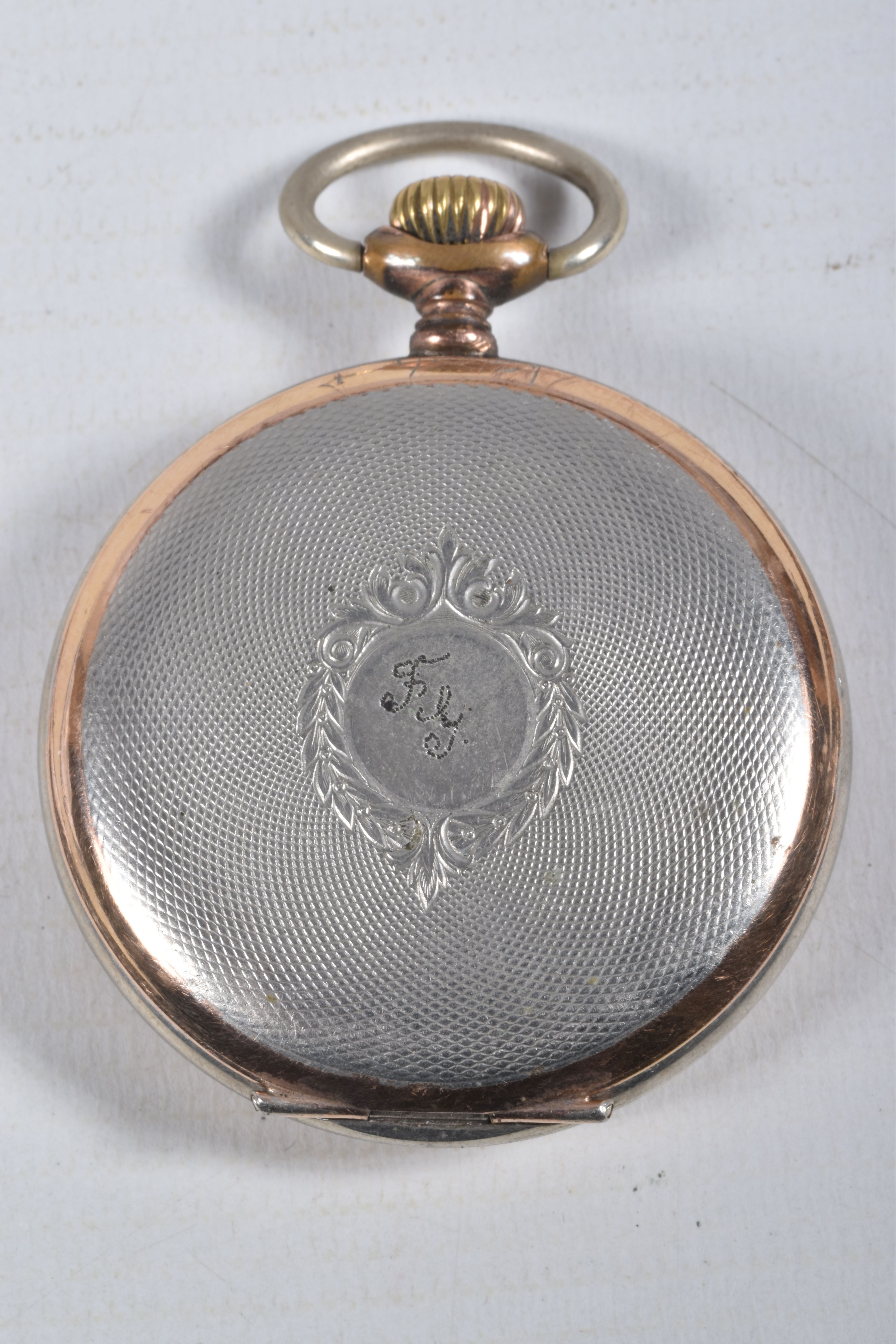 TWO POCKET WATCHES, to include a manual wind, open face pocket watch, bi-colour plated case, dial - Image 7 of 10