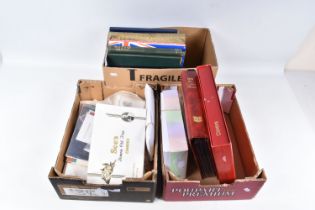 RANGE OF STAMPS AND POSTCARDS IN 3 FRUIT BOXES INCLUDING AN INTERESTING RANGE OF GB 1920S RECEIPTS